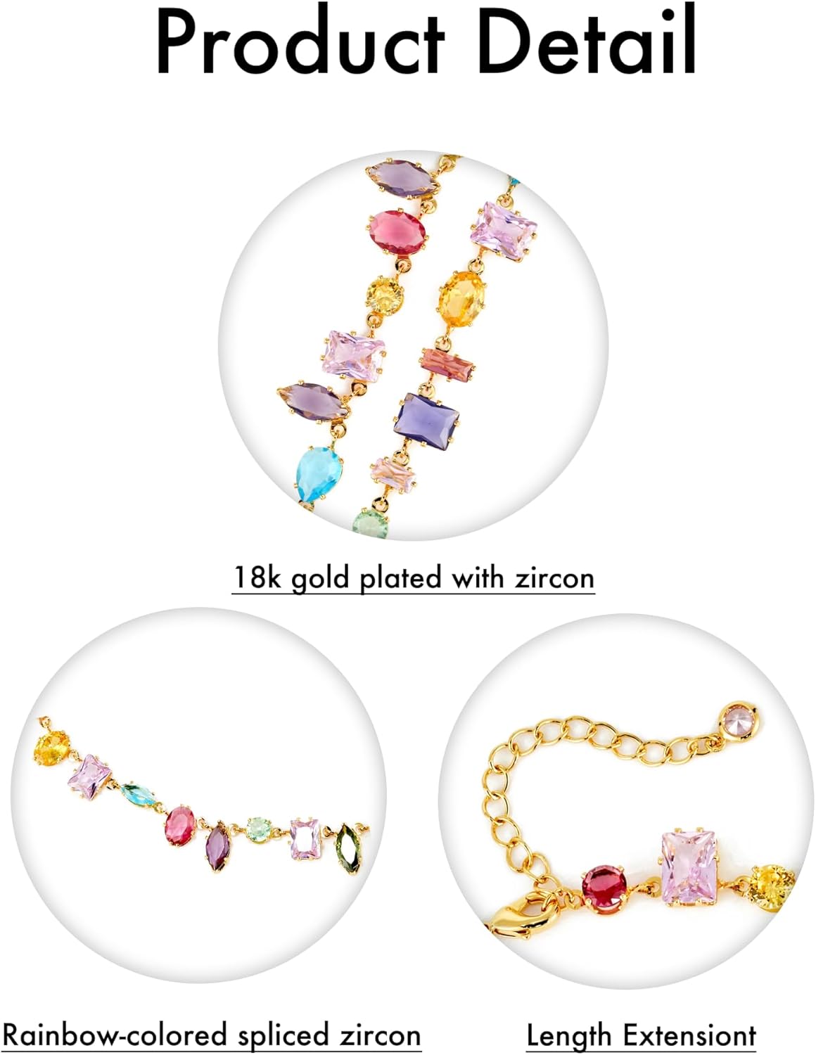 Rainbow Tennis Necklace 18k Gold Plated Chain Necklace with Oval Square Round Shape Cubic Zirconia 18.5" Choker Necklace Elegant Jewellery Trendy Gift for Girlfriend Mother - Image 6