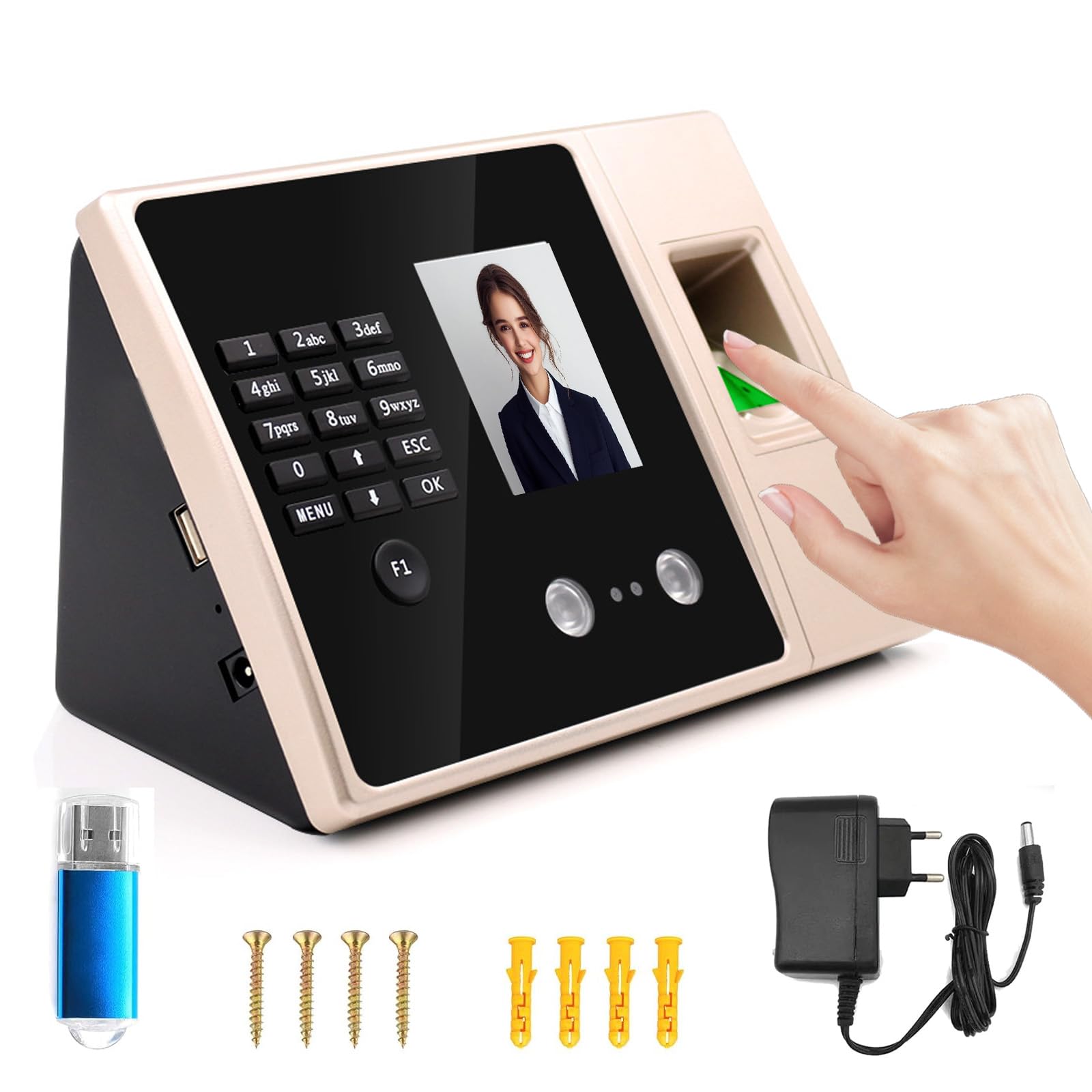 Registro de tiempo de huellas dactilares para pequeñas empresas 4 en 1 para pequeñas empresas Registro de tiempo de trabajo con contraseña de reconocimiento facial y tarjetas de identificación para