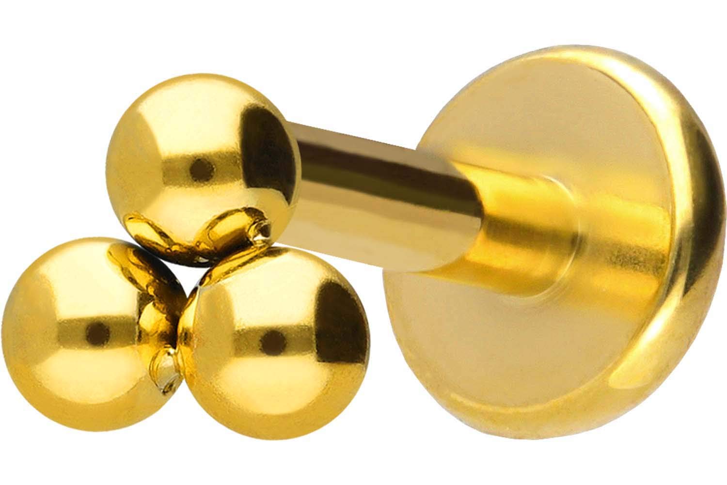 PIERCINGLINE Piercing de titanio labret con rosca interior, 3 bolas, piercing para oreja, labio, nariz, color y tamaño a elegir