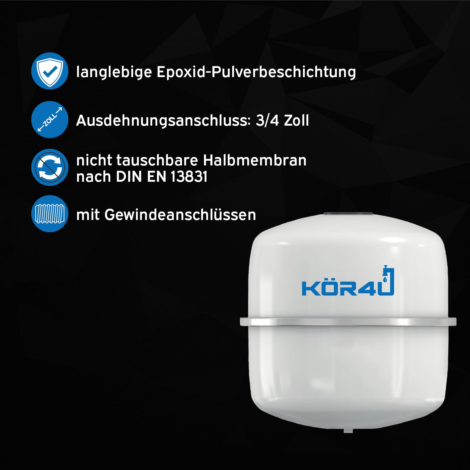 kör4u Depósito de expansión de agua potable de 8 litros, 10 bar, color blanco