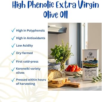 Enios Greek (Kalamata) Extra Virgin Olive Oil (1L). Premium First Cold Pressed, Low Acidity 0.27% Rich in Polyphenols. New Harvest 2025-2026.