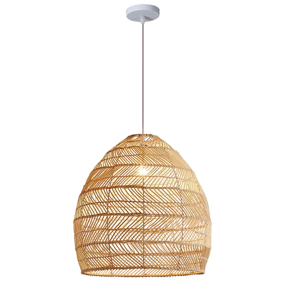 LYMSXAZOU Hand Woven Lantern Pendant Lamp Kitchen Island Rattan Basket Lights Beach Decoration Shade Farmhouse Chandeliers For Dining Room Bedroom Foyer Hallway