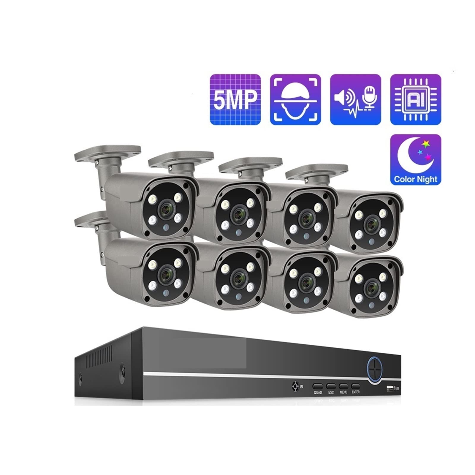 System Kamer Bezpieczeństwa 8CH 5MP HD POE NVR Kit Dwukierunkowy Dźwięk AI Wykrywanie Twarzy Zewnętrzny Nadzór Wideo Zestaw Kamer IP(3T,8CH 2 PTZ Camera)