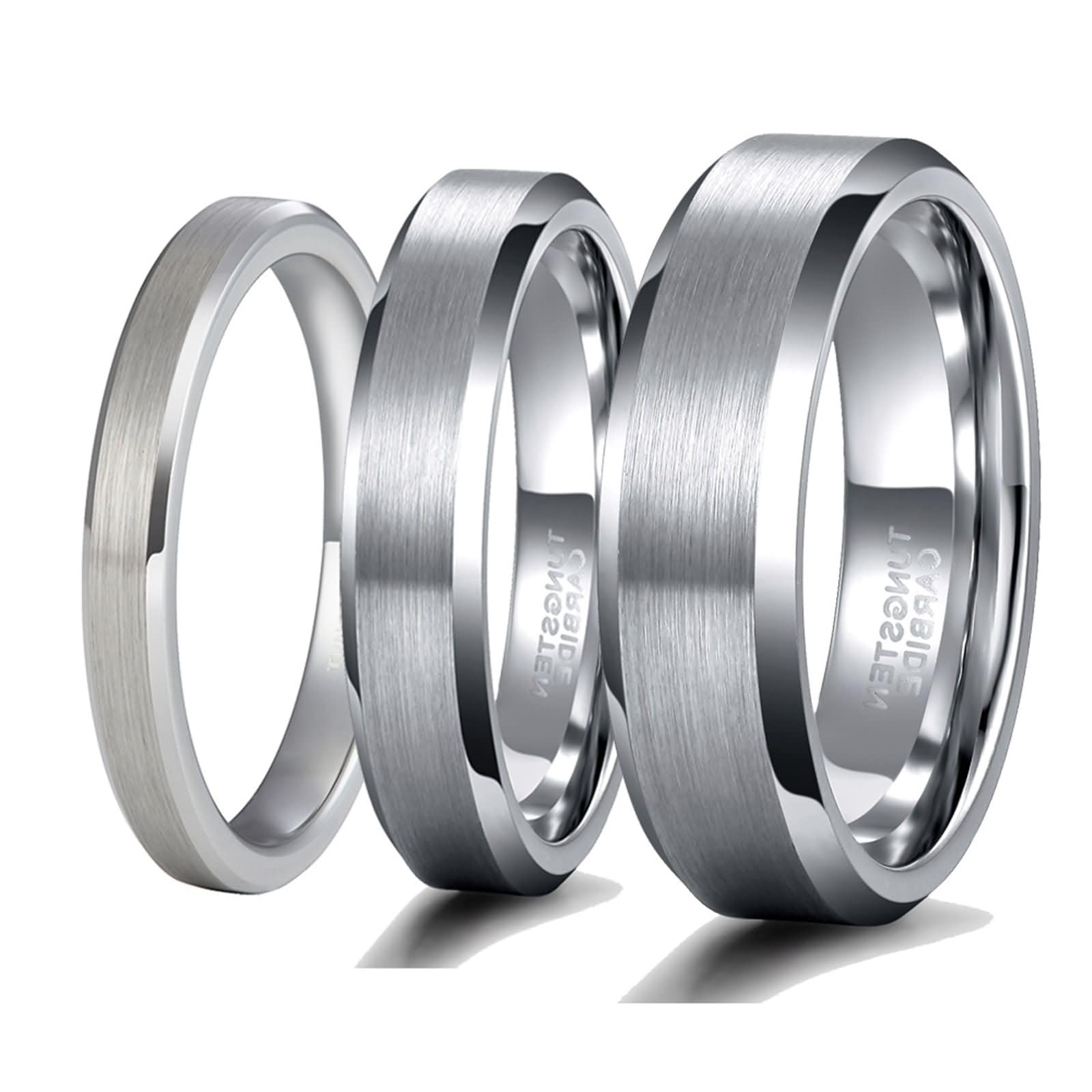 Bague Fiançailles Tungstène Personnalisé pour Homme et Femme, 4MM/6MM/8MM Rond Brossé Simple Bague pour Homme en Argent Promesse