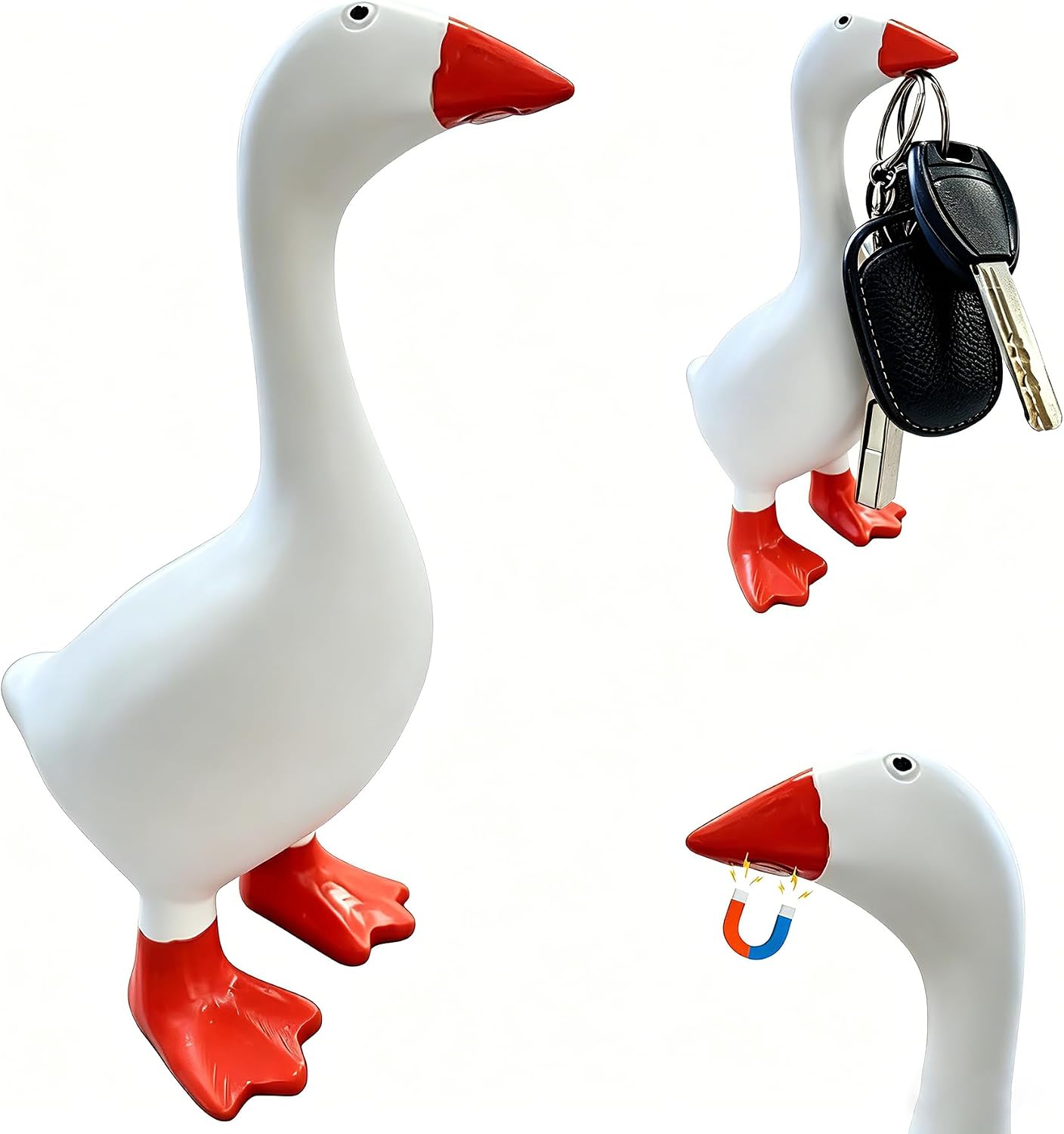 7 Inch Desk Goose Statue with Magnetic Beak, Resin Silly Goose Key Holder, Funny Office Desk Decor, Housewarming & Birthday Gifts for Women & Goose Lovers