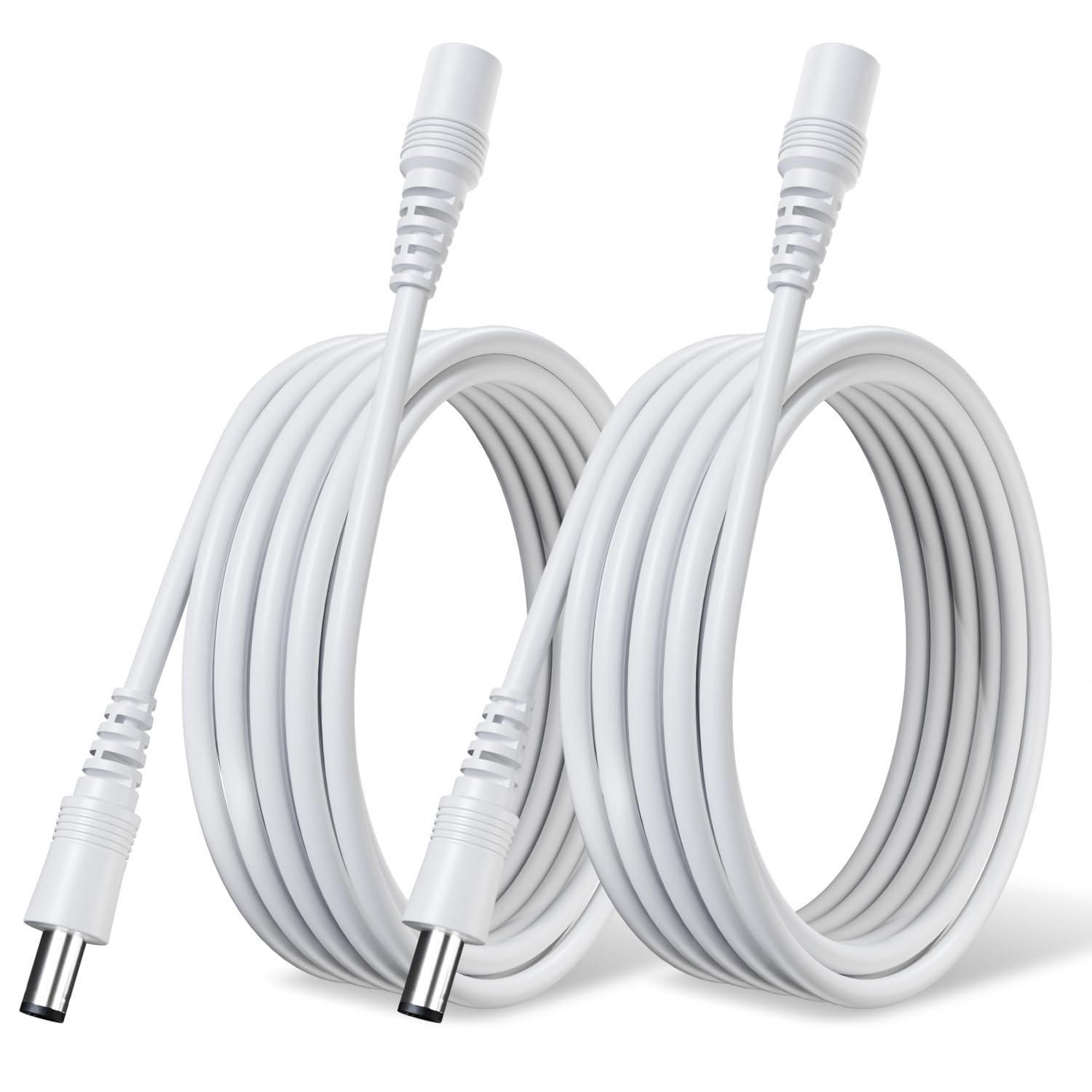 OXZEEWEE Pure Copper DC Extension Cable 2 Pack 6M/20Ft Universal 5.5mm x 2.1mm Female to Male Plug 12V Cord for Security Camera, CCTV IP, Router, LED Strip and More(White)