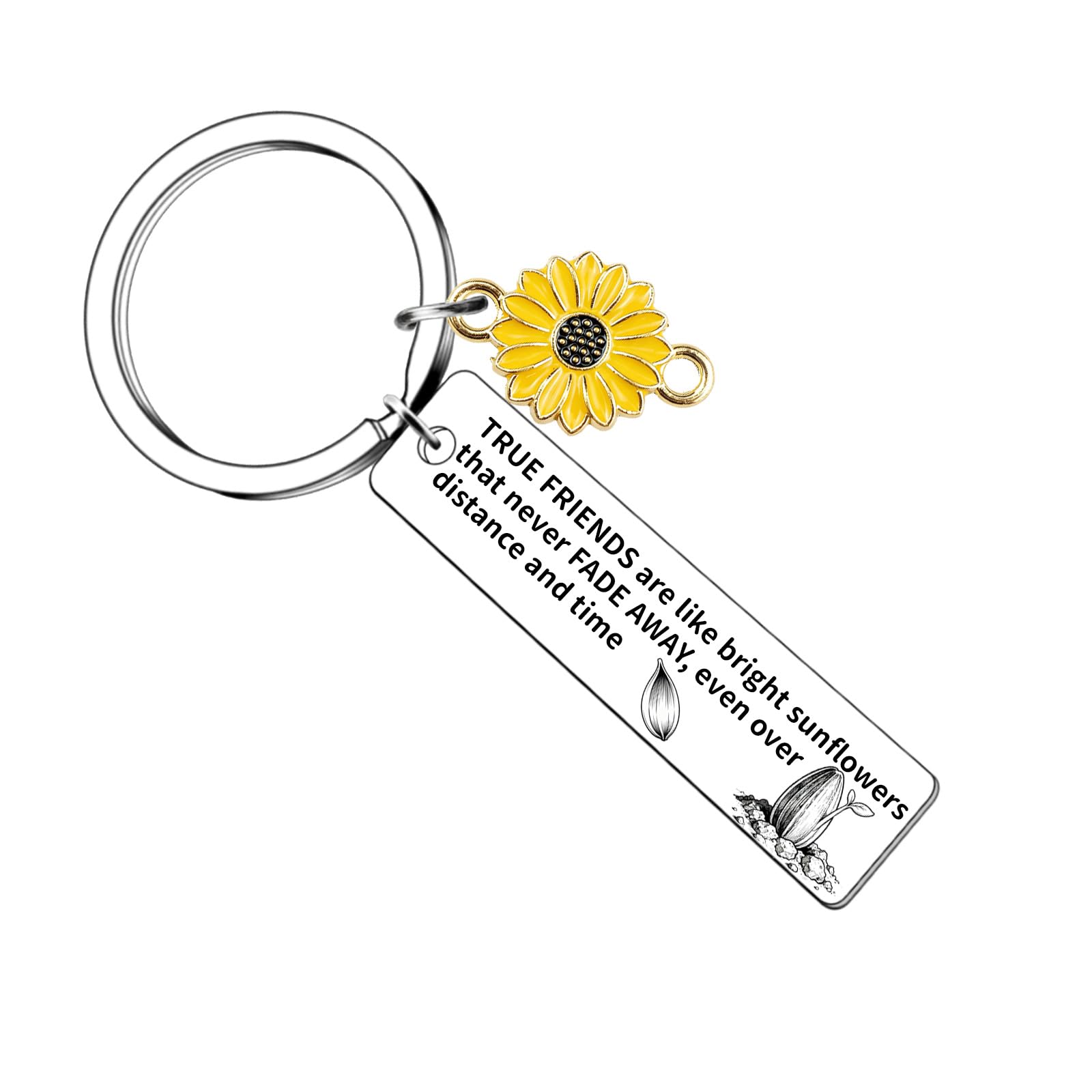QuLuvaeri Keychain Keyring for Best Good Friends Engraved Mantra Birthday Gift for Her Women Men True friends are like bright sunflowers that never fade away,even over distance and time. Bestie Gifts