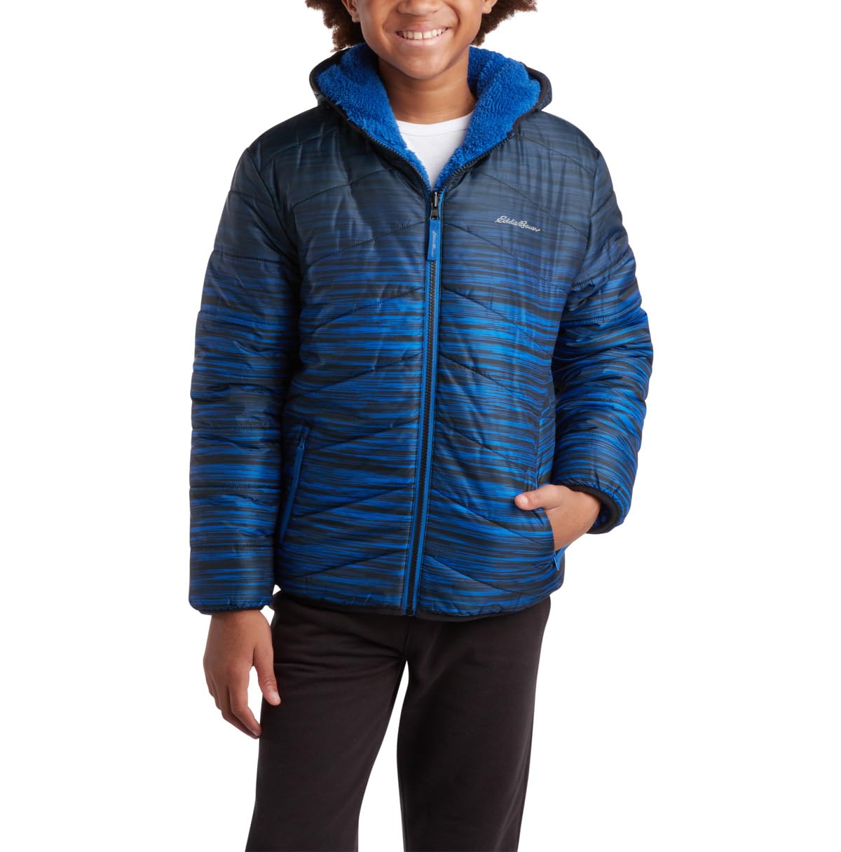 Eddie Bauer Boys' Reversible Jacket - Deer Harbor Waterproof Lightweight Puffer Coat with Faux Shearling Lining (5-20)