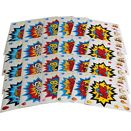 ADJOY Large Superhero Party Stickers - Superhero Sign Cutout Stickers - Superhero Party Supplies (24 PCSï¼ˆ24 Big + 288 Small)