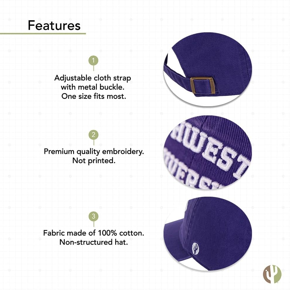 Desert Cactus Northwestern University Baseball Hat NU Wildcats Brimmed Embroidered Hats Cap Adjustable Cloth Strap Adult (Style L) Purple - Image 4