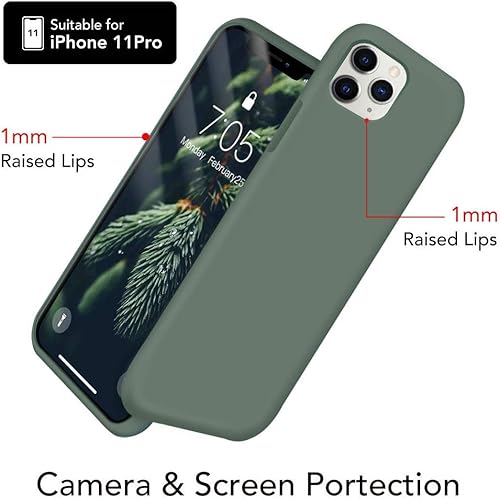Miniatura 4 de IceSword Funda para iPhone 11 Pro verde pino, funda de silicona líquida fina, tela de microfibra de seda suave, verde pino mate, cuerpo completo de