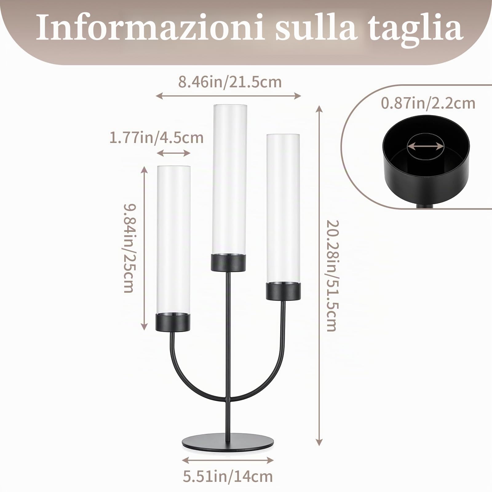 Sziqiqi Candelabro Nero: Portacandele a 3 Bracci con Vetro Hurricane per Centrotavola - Candelabro Gotico in Metallo per Decorazioni Halloween Esterno Cena Camino