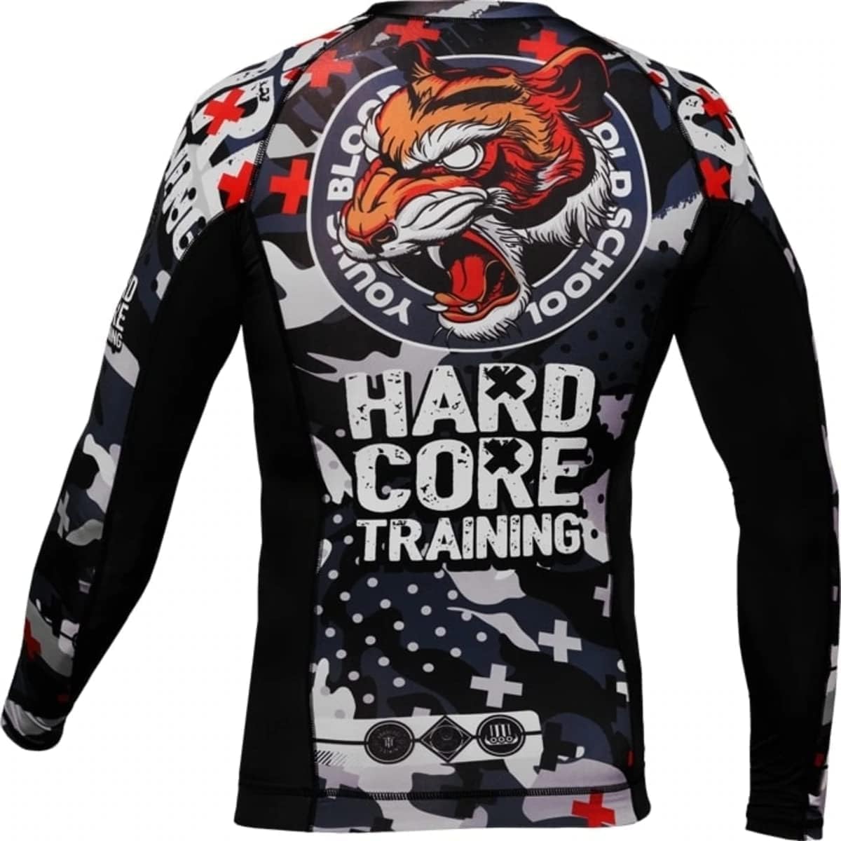 Hardcore Training Rash Guard Mężczyźni Kompresja Koszulka Długi Rękaw BJJ MMA No-Gi Obcisła Grappling Boks (DE/NL/SE/PL, Alfa, 5XL, Regularny, Regularny, Black/Orange/Red)