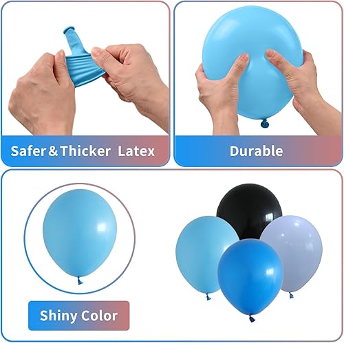 Miniatura 4 de Globos azul claro, blanco y dorado, juego de 60 globos azul bebé y nude con globo dorado metálico, globos neutros beige globos azul pastel para