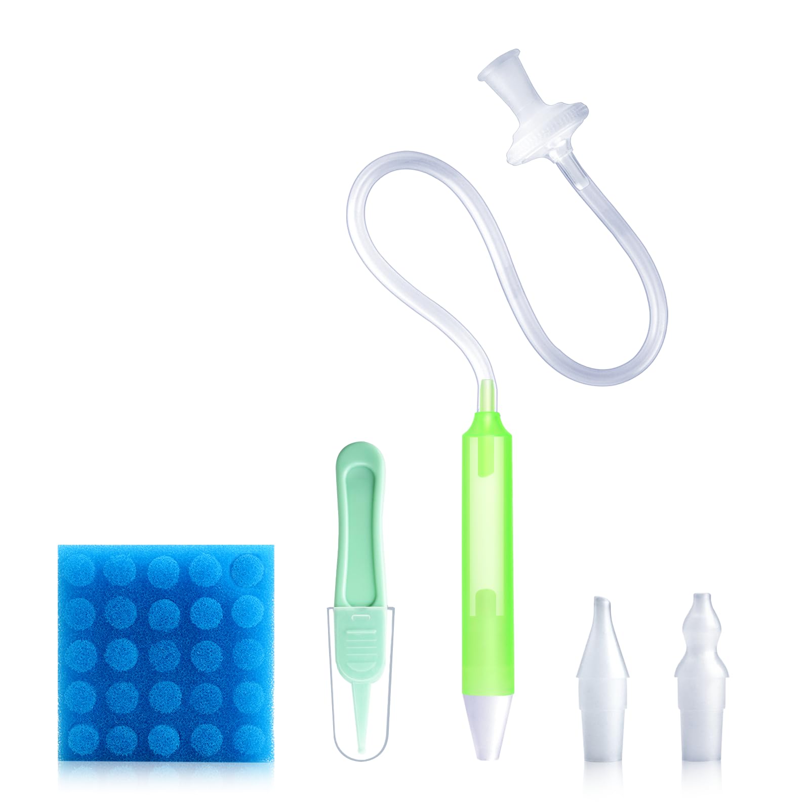 Baby Nasal Aspirator Nasal Congestion Relief with 25 Hygiene Filters 2 Silicone Tips with Nose Cleaning Tweezer, Green