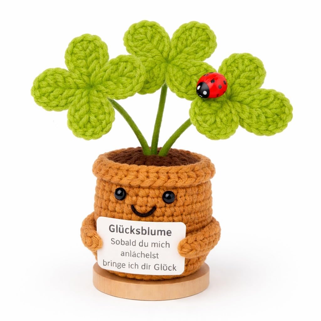 Glücksmoment - DAS ORIGINAL | Handgefertigte gehäkelte Blume Geschenk & Glücksbringer | Trostspender, Motivation & Anti-Stress | Pocket Hug, Mutmacher, Seelentröster | Emotional Support Einschulung