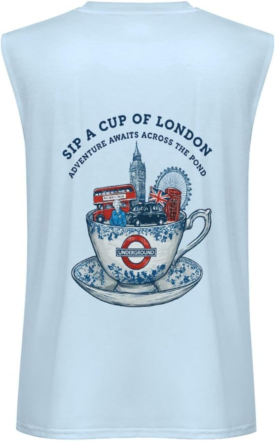 London Tea Cup Cityscape Men Summer Sleeveless Crew Neck Top 5XL