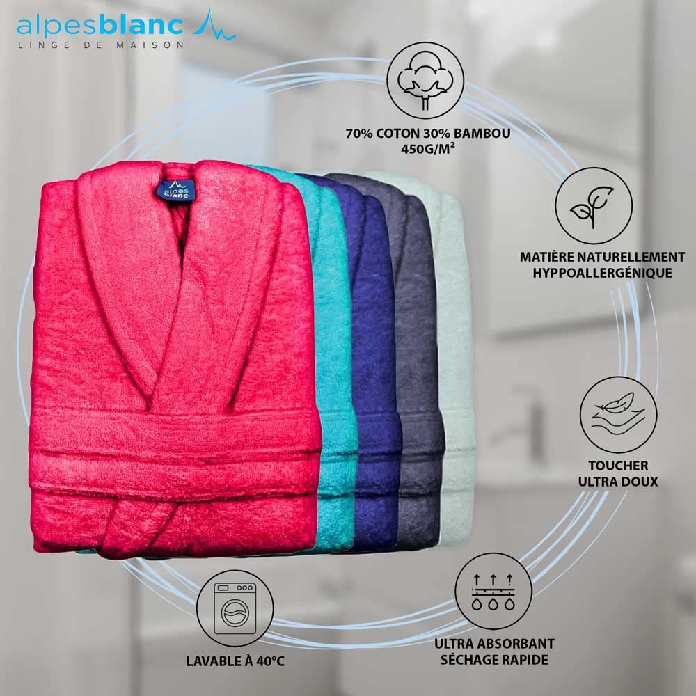 Alpes Blanc Accappatoio con collo scialle in cotone e bambù, 450 g/m²