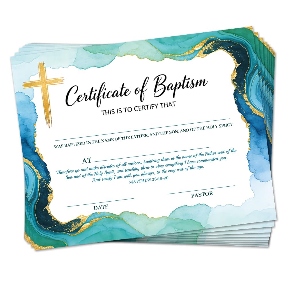 Doodlream 30Pcs Watercolor Baptismal Certificates, 25x20cm Blank Gold Elegant Adult Dedication Award, Certificate Paper for Churches & Special Occasions