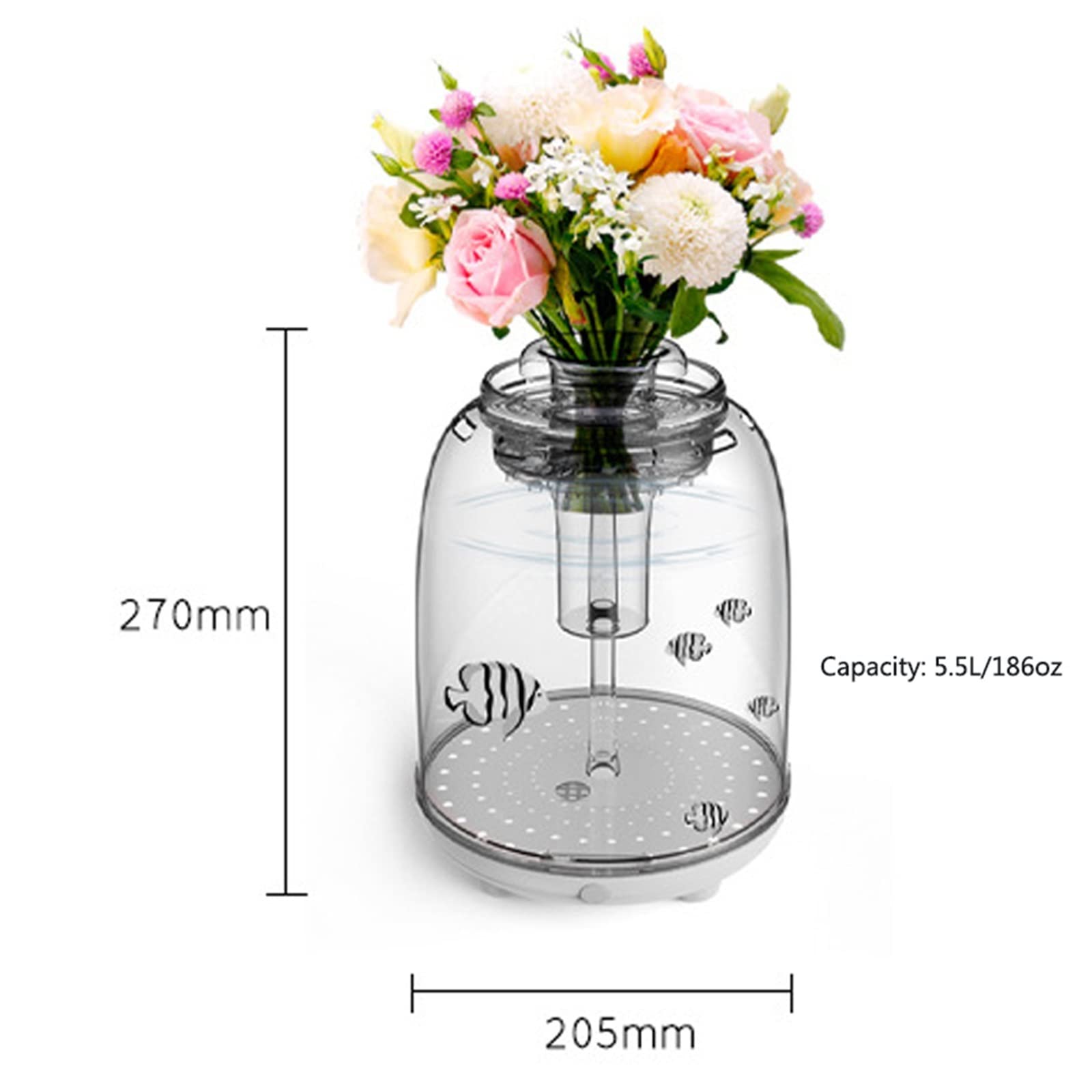 Szklana miska na ryby Akcesoria do akwarium, 5,5L Akwarium Z Filtrem Okrągłym Przezroczystym Oświetleniem LED USB Mini Plastikowy Akwarium Walczący Cylinder Przenośny Pulpit