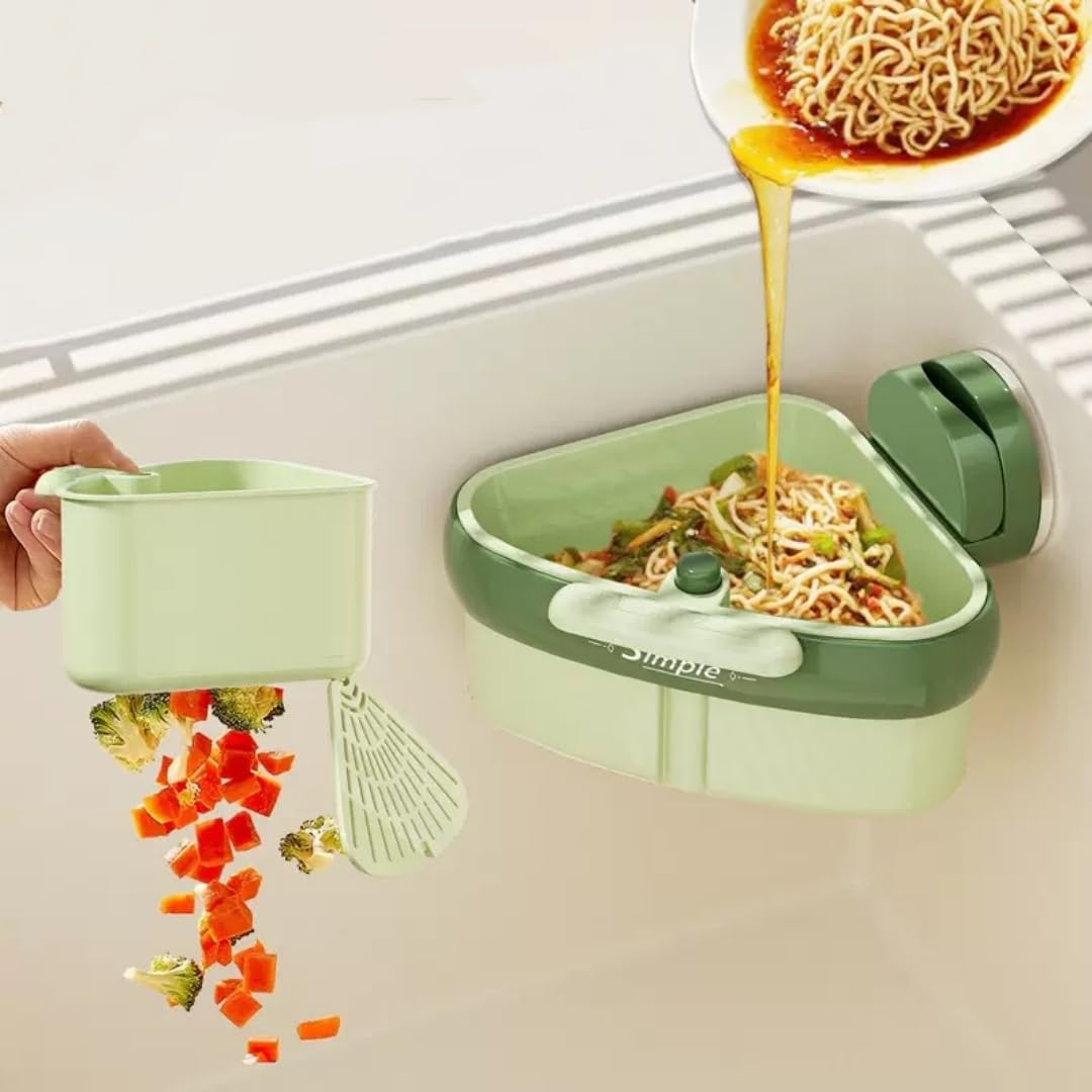 Sink Strainer Basket, Hanging Kitchen Sink Strainer Basket with Press Dumping & Self-Cleaning Design, Corner Sink Trash Catcher for Food Waste, Sink Protectors for Kitchen Sink (Triangle - Green) — image 1
