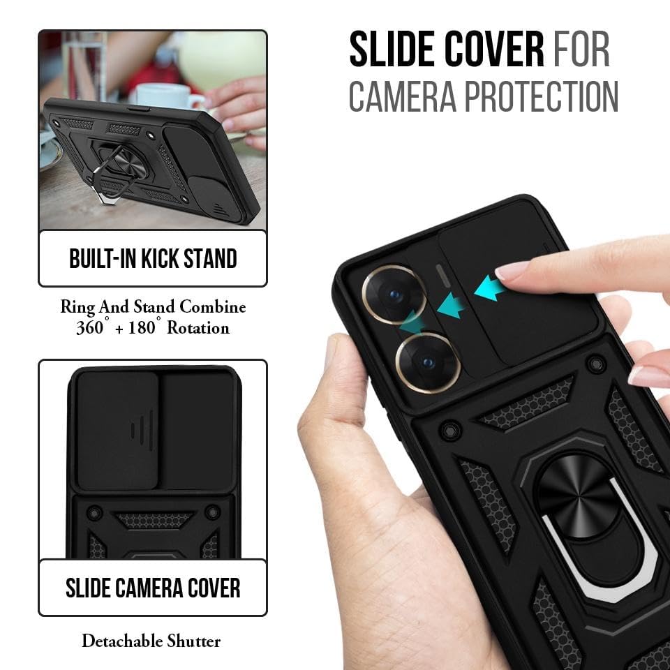 Image of AIBEX Back Cover for Vivo V29E 5G | D10 Tough Armor Case | Sliding Camera Shield | 360 Protection | Kickstand Ring Holder | Military-Grade Shockproof Bumper Case