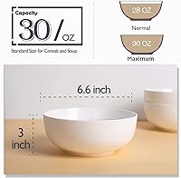 Vista 2 de DELLING Juego de 6 cuencos de cerámica para sopa de 30 onzas, cuencos grandes de color blanco para cocina, pasta, ensalada, arroz, avena, aptos