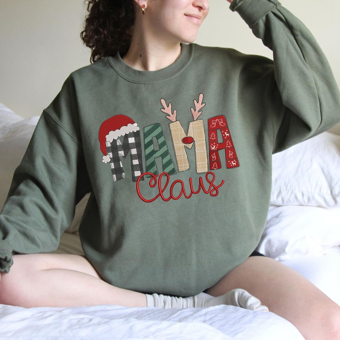 POPPOP Christmas Claus Embroidery Sweatshirt, Custom Mama Grandma Gigi Mimi Nickname, Gifts for Women Sweater - Image 3
