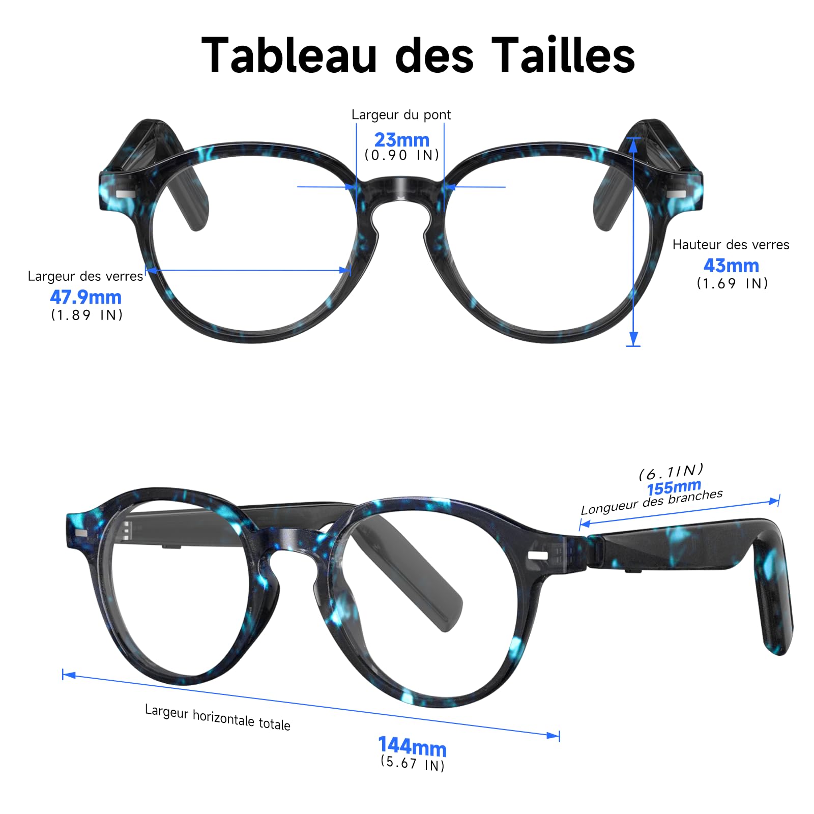 GetD Lunettes AI Intelligentes pour Hommes et Femmes, Lunettes Audio Bluetooth et Écouteurs à Oreilles Ouvertes et Assistant AI avec Traduction AI (Cadre Noir + Lentille Transparente)