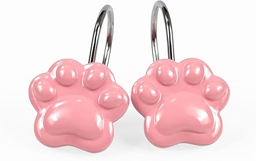 Ganchos decorativos rosados para cortina de ducha bonitos y divertidos gatos y perros, osos con estampado de patas de animales, ganchos y ganchos