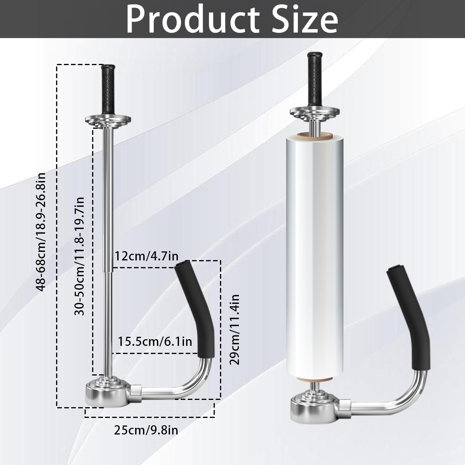 Stretchfolienspender, Manueller Abroller Stretchfolie für Rollen von 30-50 cm breit Metall Folienziehvorrichtung mit Griff für Verpackung von Möbeln Maschinen und anderen großen Gegenständen