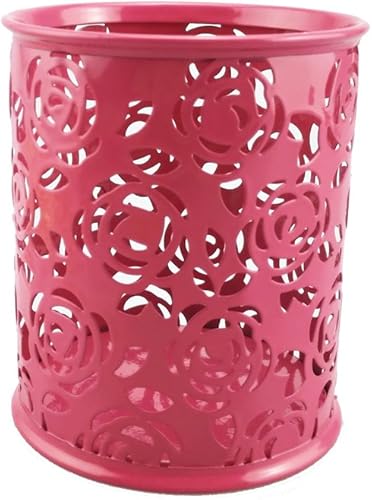 yueton Organizador de metal con diseño de flores de rosas huecas para lápices, organizador de contenedores de escritorio (rosa claro)