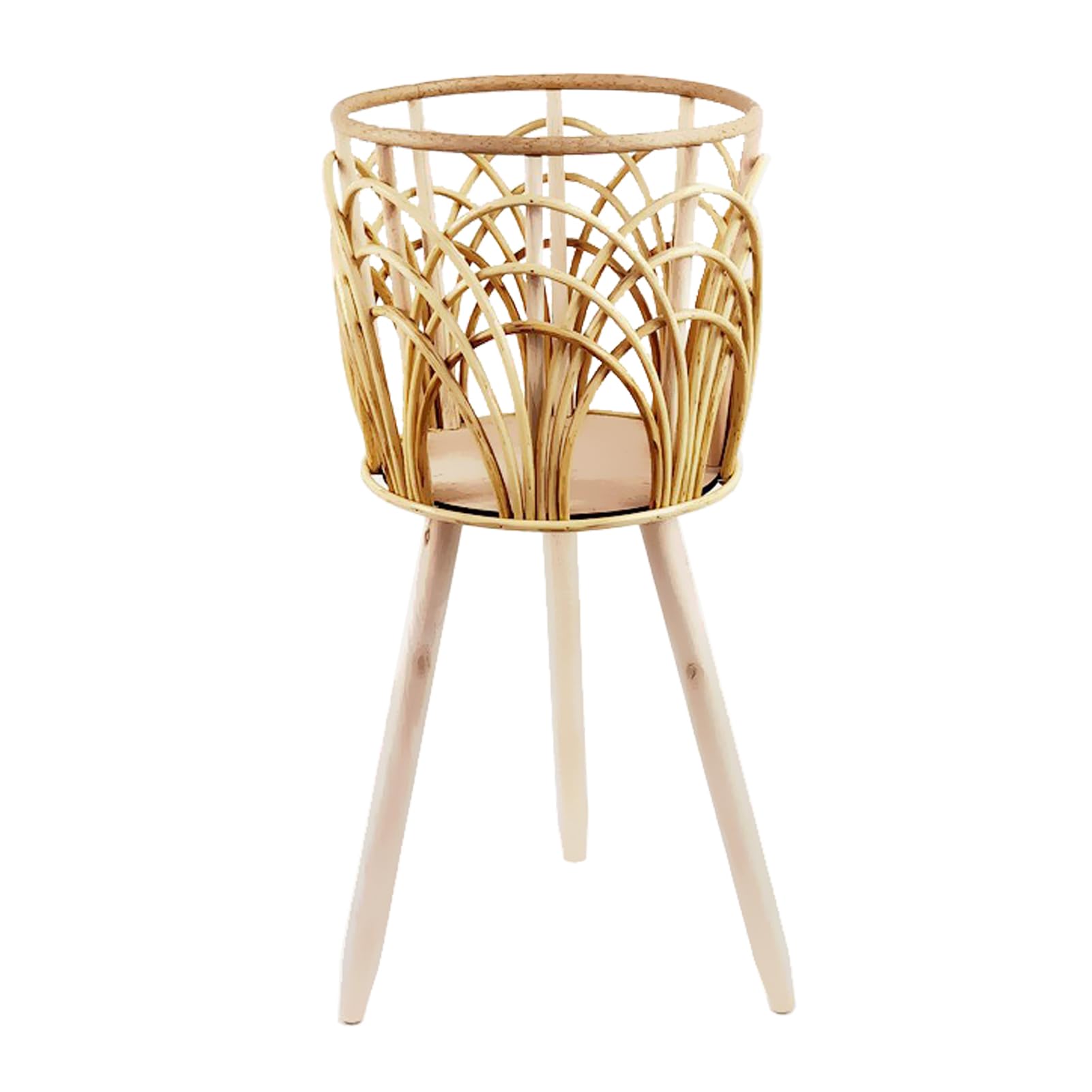 Supporto per piante in rattan, vaso intrecciato su gambe in legno, supporto per fiori per interni per soggiorno, sgabello rialzato, cesto per fioriera in tessuto per arredamento moderno rustico
