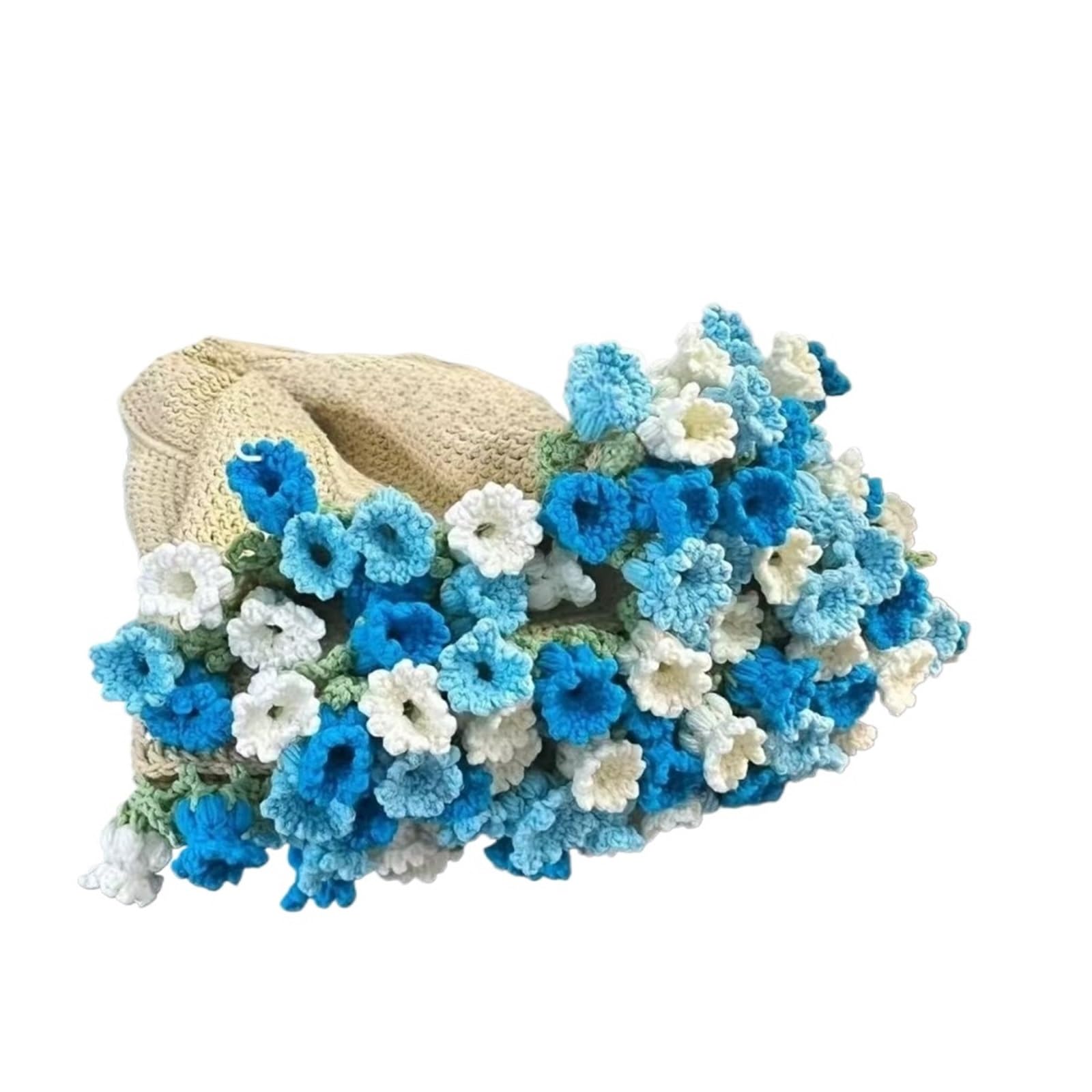 TRRYUIP Bouquet Blanket Creative 60cm Flower Bouquet Blanket Finished Product Crocheted Sunflower Valley Blankets(Three-color blue)