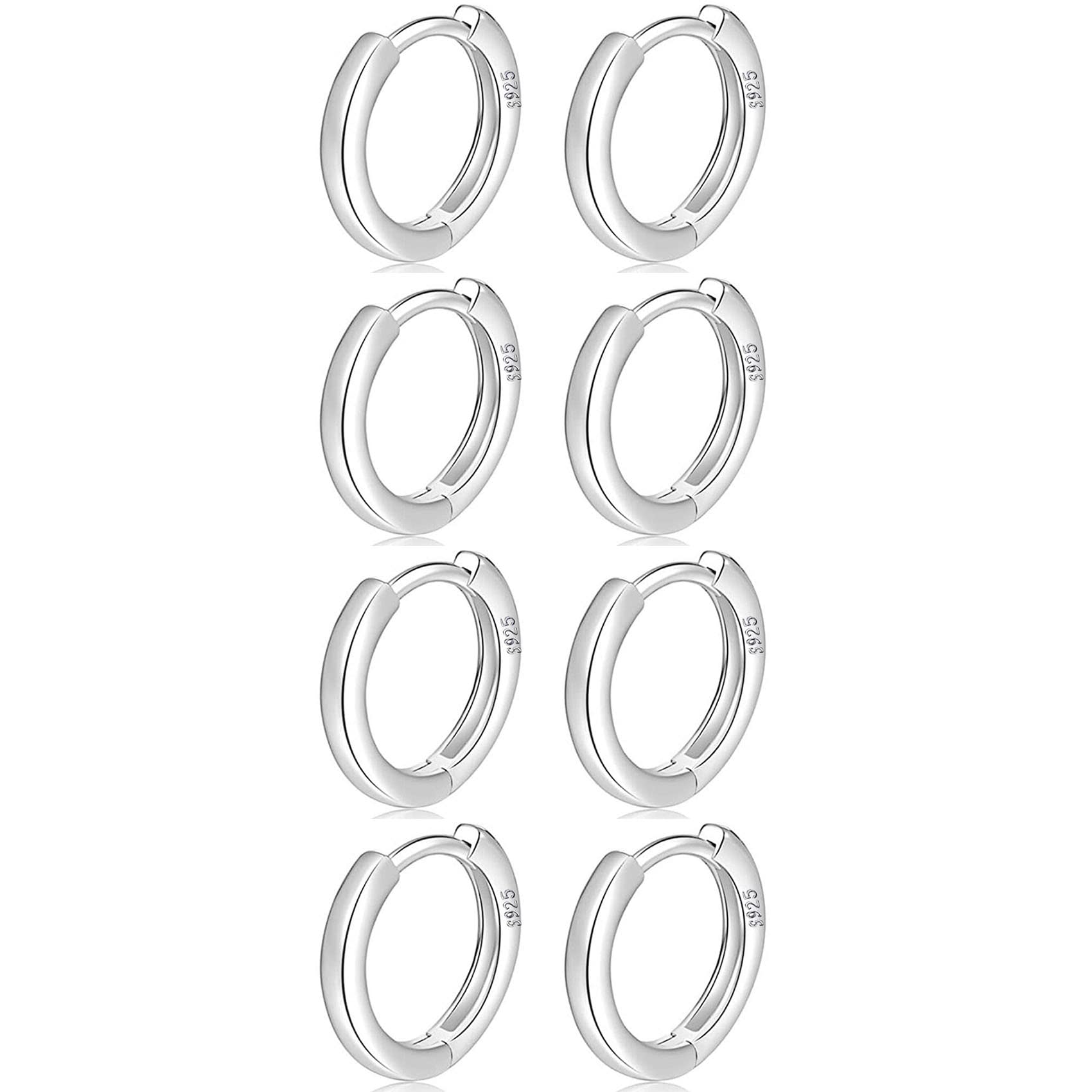 MOROTOLE 4 Paar kleine Creolen für Damen 925 Silber Post Huggie Set 18 Karat Gold/Silber Creolen Schläfer Ohrringe für Mädchen Mehrere Piercings Kleine Kugelohrstecker