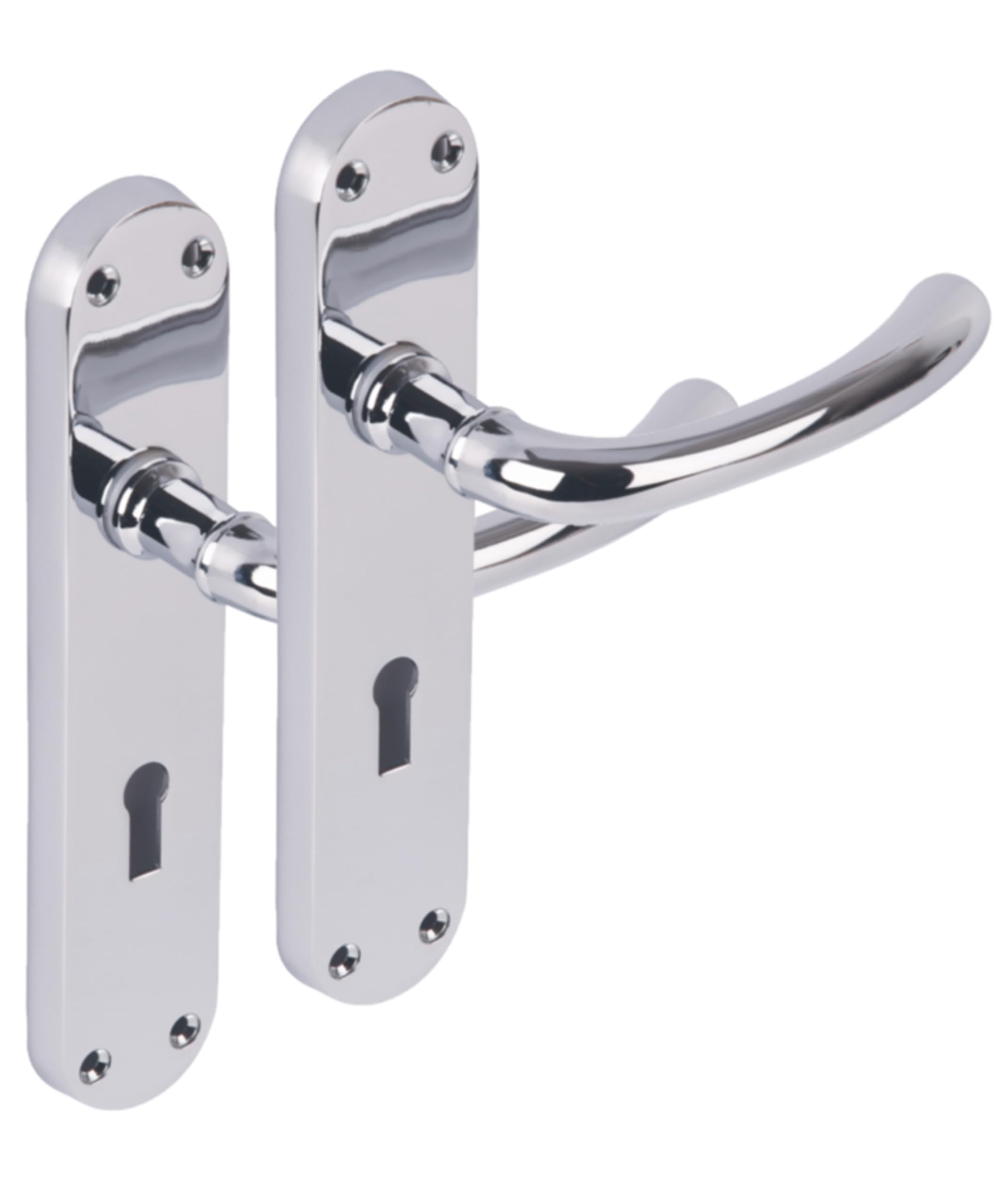 Hunta HANDLEZONE® 1 Pair of Avis Polished Chrome Lever Lock Door Handle Set on Long Backplate, for Internal Doors