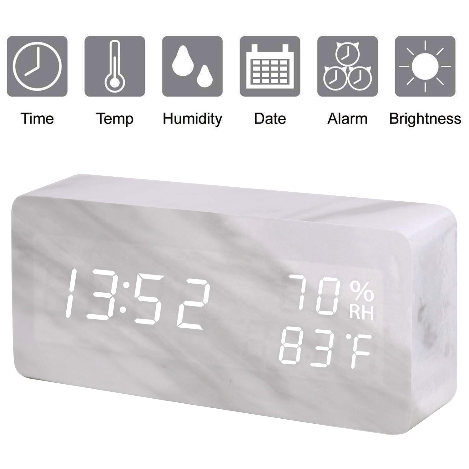 Buy Digital Alarm Clock, Wood LED Adjustable Brightness Voice Control