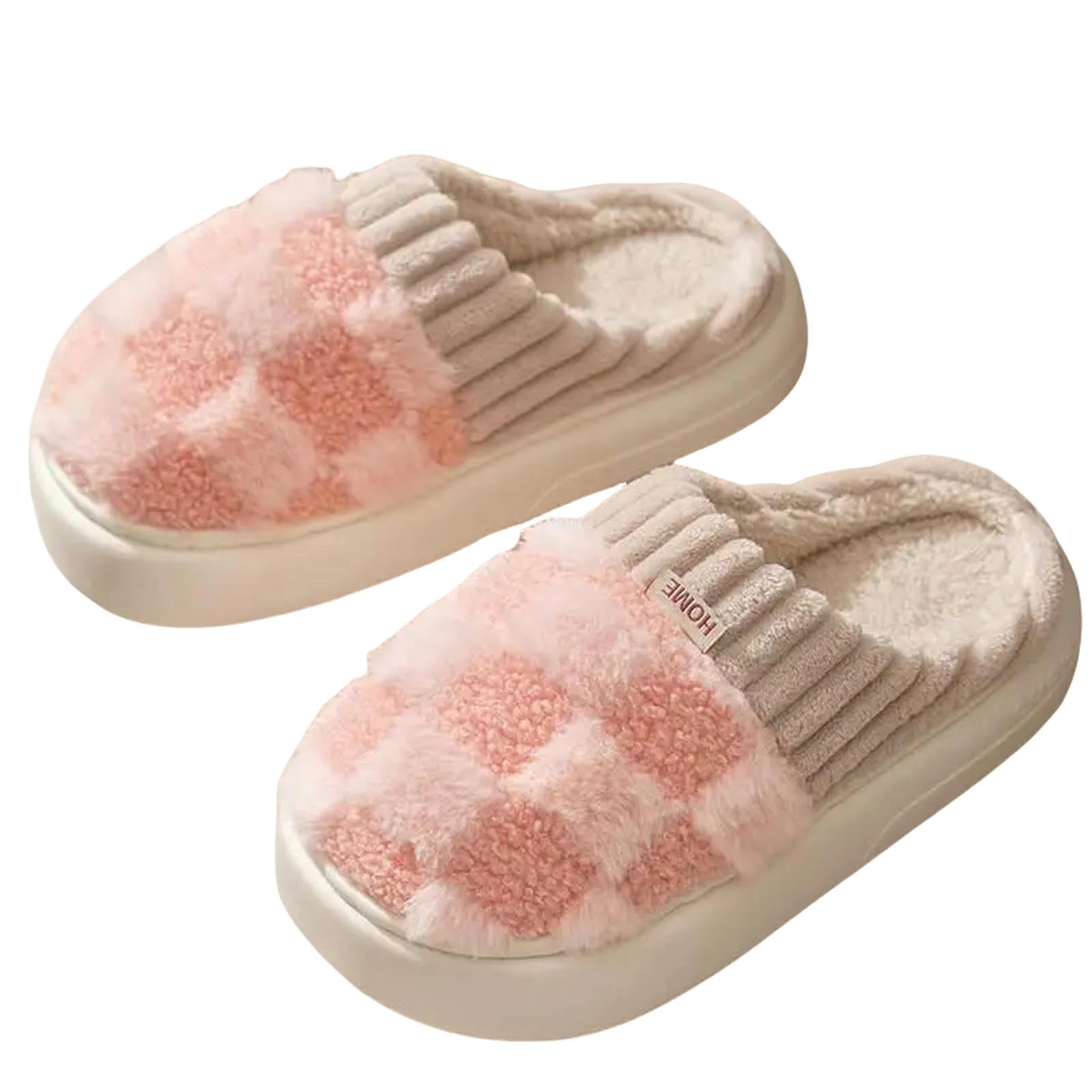 Pantofole Slifori di Cotone Spesse per Uomini per Usura All'aperto Inverno per Casa Interno Usi Anti -Slip E Pantofole Calde per Le Donne-bianco-38-39