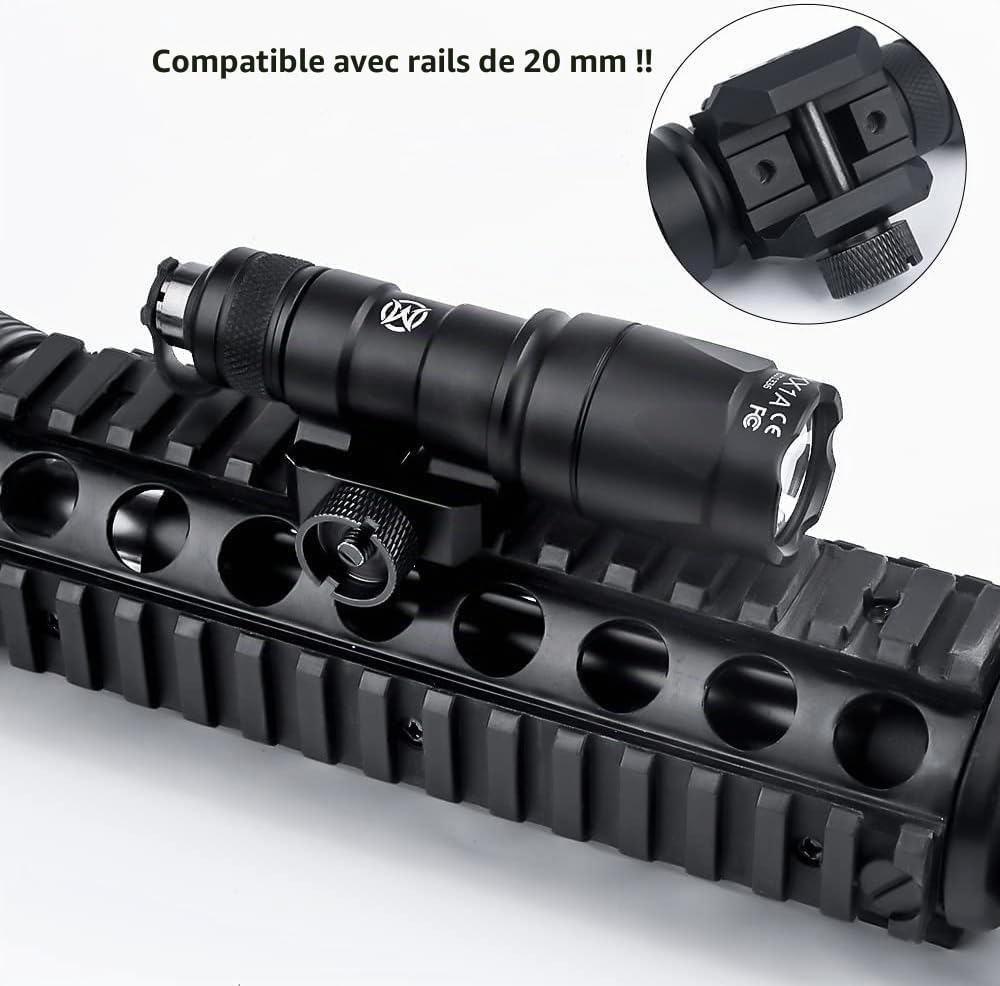 M300A Lampe de poche tactique, torche LED de 600 lumens avec coussin de pression et interrupteur à bouton-poussoir Torche pour Mlok/Keymod / 20mm Picatinny Rail (Noir)