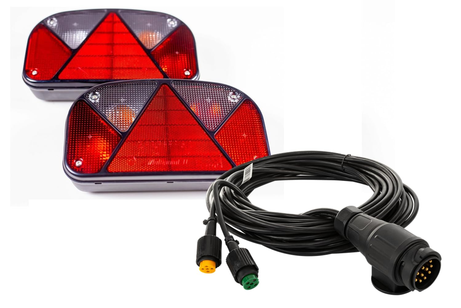 Set Fanali Posteriori Aspöck Multipoint II Sinistro e Destro 7 Funzioni 12V Fendinebbia Retromarcia con Cablaggio Elettrico Mantes 7 Metri 13 PIN per Rimorchio Carrello Auto