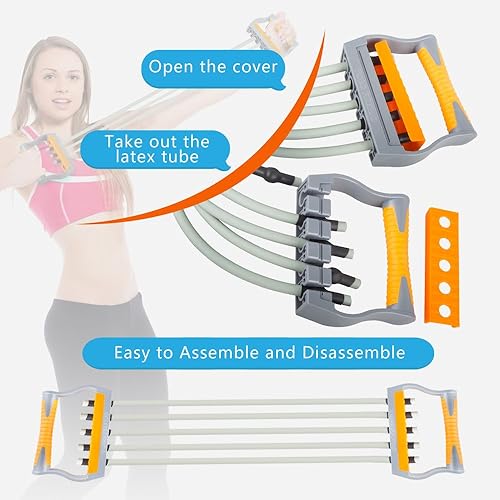 Miniatura 4 de TOCO FREIDO Expansor de pecho  Entrenamiento de brazos, 5 tubos ajustables para entrenamiento de fuerza de brazo, bandas de resistencia para