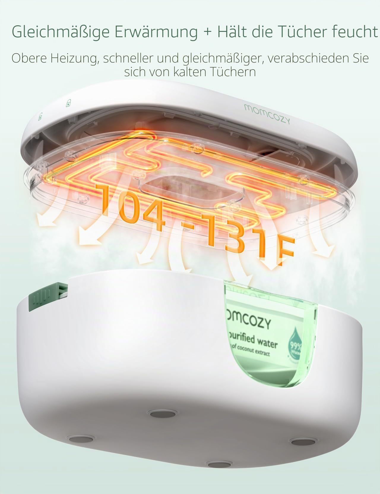Momcozy Feuchttücherwärmer, innovatives Frühlingsdesign, Feuchttücherspender mit großer Kapazität, schnelles und gleichmäßiges Erhitzen, 4 Modi der Temperaturheizung, Windeltücherwärmer mit Nachtlicht