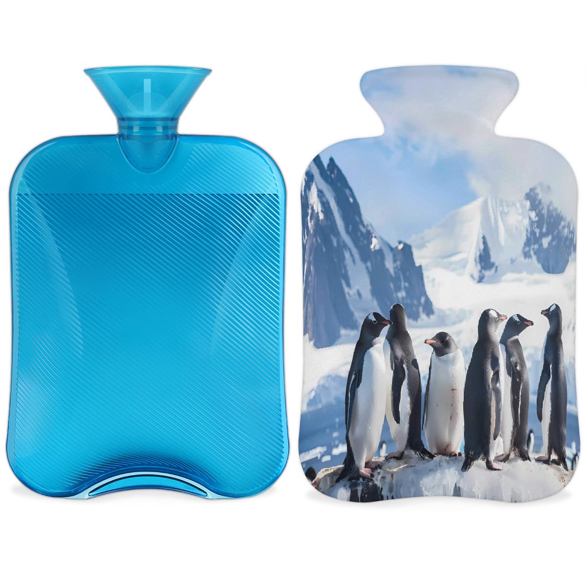 Penguins Hot Water Bottle with Soft Cover, Cute Penguin 2L Hot Water Bag for Pain Relief Menstrual Cramps Hand Feet Warmer Neck and Shoulder Hot and Cold Therapy