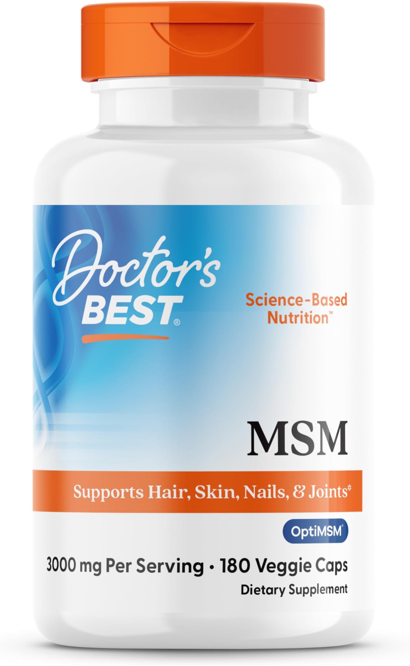Doctor's Best MSM with OptiMSM, Joint Support, Immune System, Antioxidant and Protein-Building Role, Non-GMO, Gluten Free, 1000 mg, 180 Veggie Caps