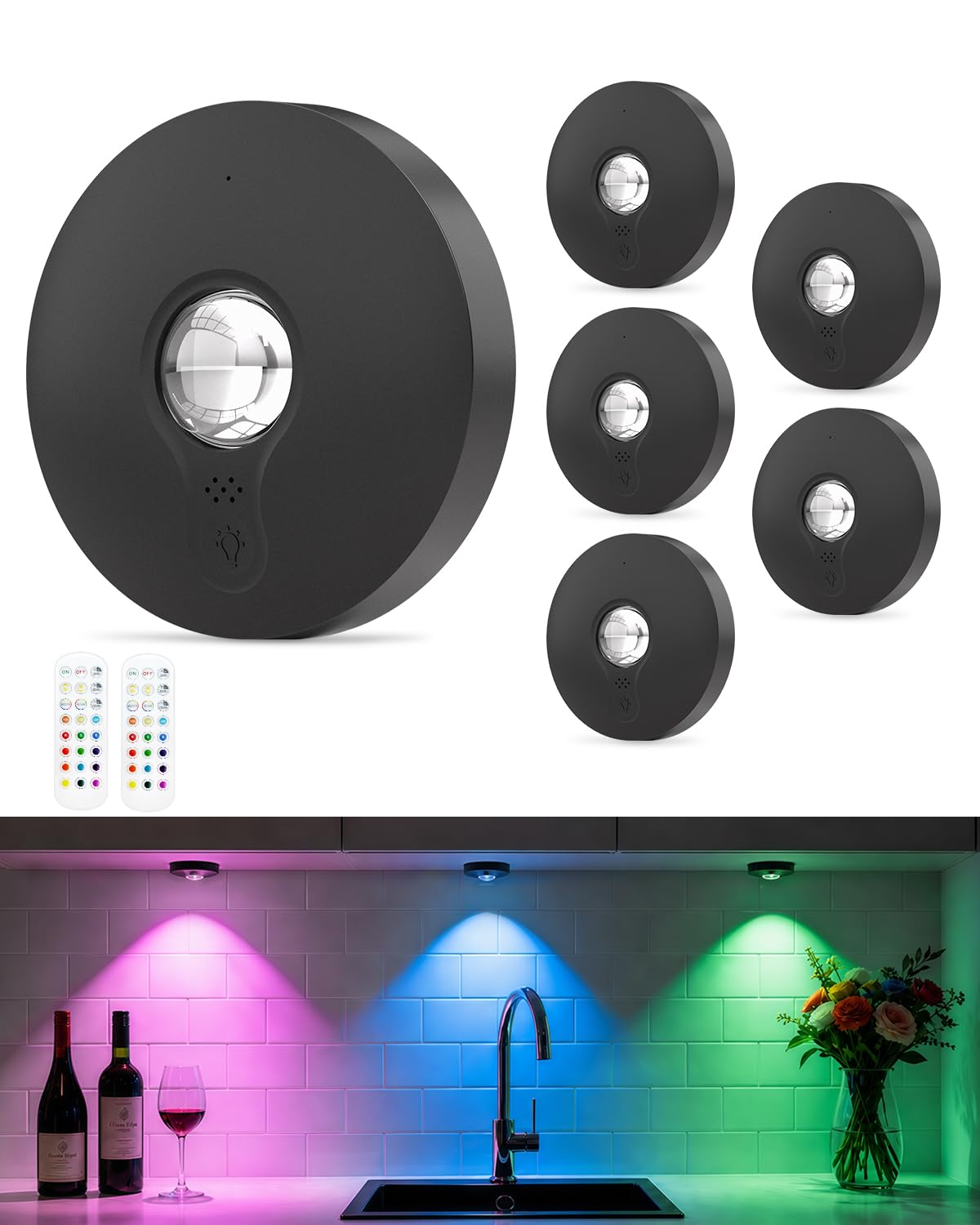 Foco LED recargable por USB, batería con mando a distancia, cambio de color RGB, iluminación magnética regulable para armario, iluminación de vitrina inalámbrica con función de temporizador