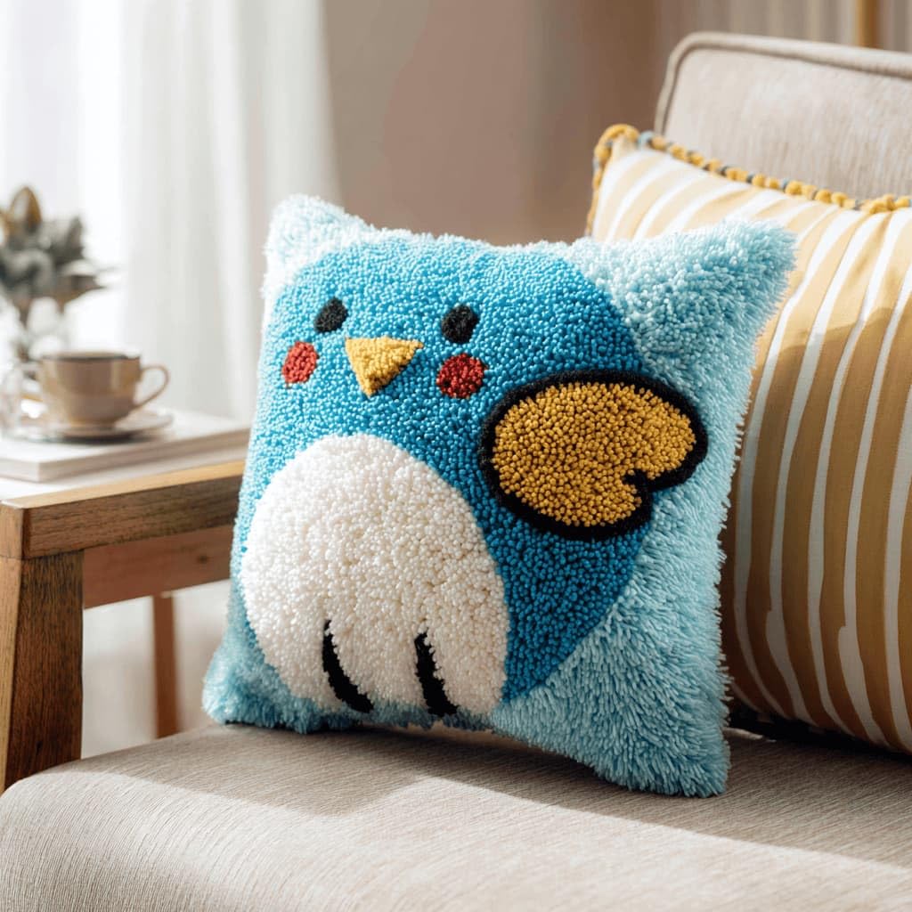 Kitquiver Latch Hook Cushion Kit,Owl DIY Throw Pillow Cover 43X43Cm