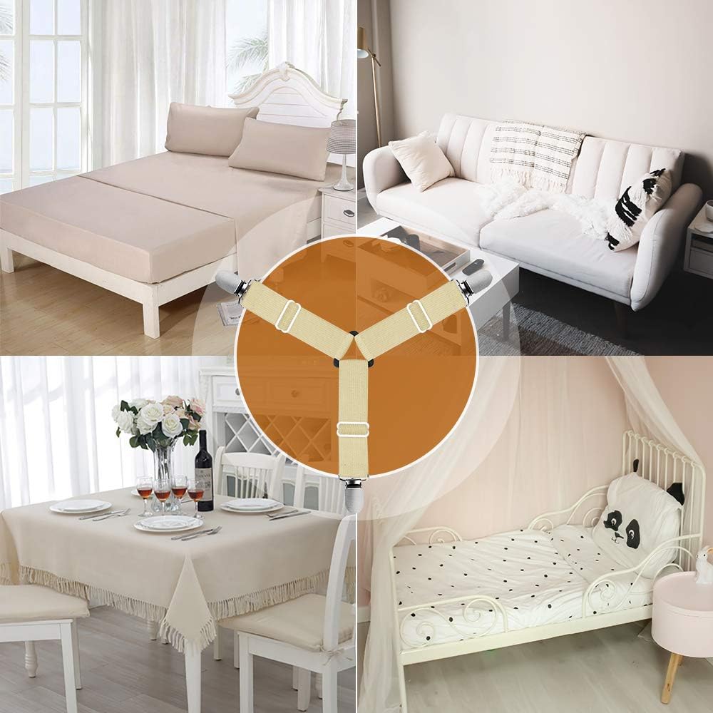 Sopito Bed Sheet Holder Straps, 4 PCS Bed Sheet Fasteners Adjustable Triangle Elastic Suspender Mattress Corner Clips with Heavy Duty Grippers Khaki : Home & Kitchen