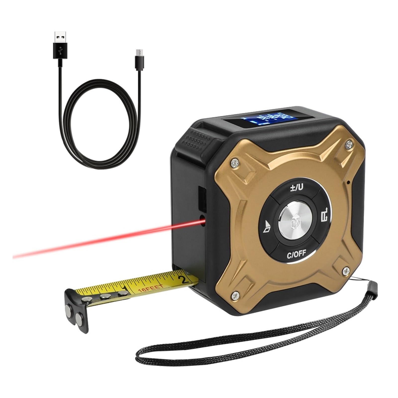 Carga USB 5M Cinta métrica 40M telémetro láser medidor de Distancia Herramientas construcción 2 en 1 Dispositivo medición Pantalla LCD retroiluminada Precisión Flexibilidad Medición