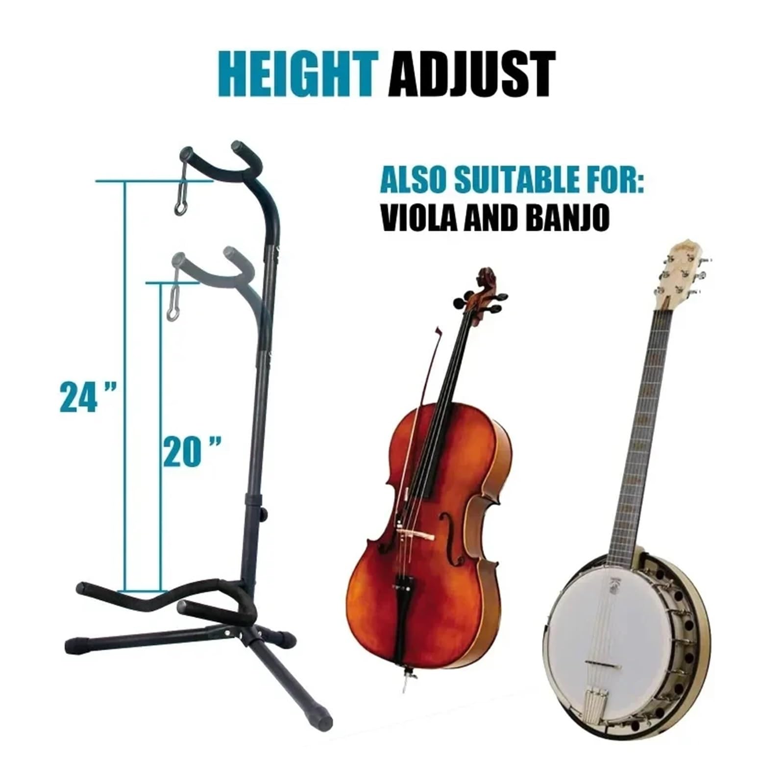 Porta Chitarra Supporto Verticale for Chitarra Pieghevole e Regolabile, espositore for Strumenti, Ukulele, Pipa, Basso, Folk, Classico, Elettrico, Supporto for Chitarra in Legno