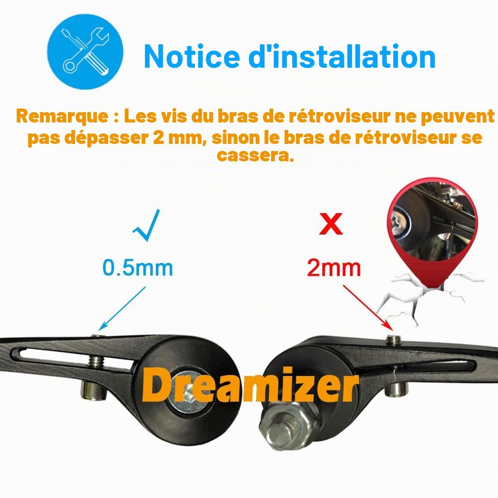 DREAMIZER 7/8" 22mm Rétroviseur de Guidon de Moto, Rétroviseurs Latéraux Moto Compatible avec Z1000 Z750 MT03 MT09 FZ6 SV650 SV1000 CB1000R CBF125 Ducati Monster M696 821